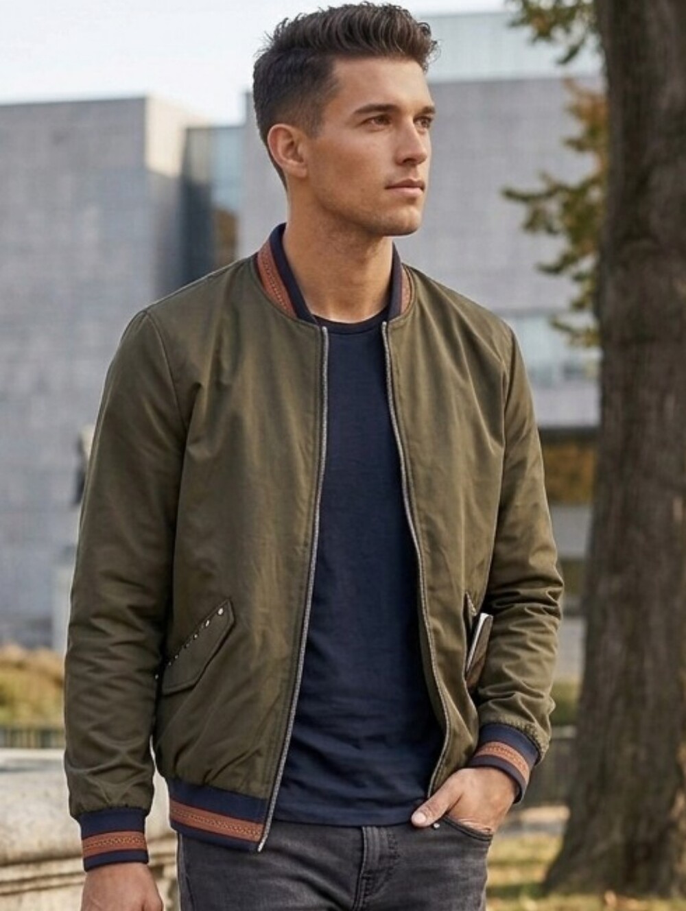 Zara Olive Green Bomber Satin Jacket Studded Pockers Sz SMALL S